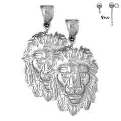Sterling Silver 32mm Lion Head Earrings (White or Yellow Gold Plated)