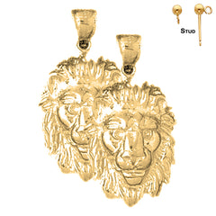 Pendientes de cabeza de león de plata de ley de 32 mm (chapados en oro blanco o amarillo)