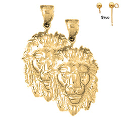 Sterling Silver 32mm Lion Head Earrings (White or Yellow Gold Plated)