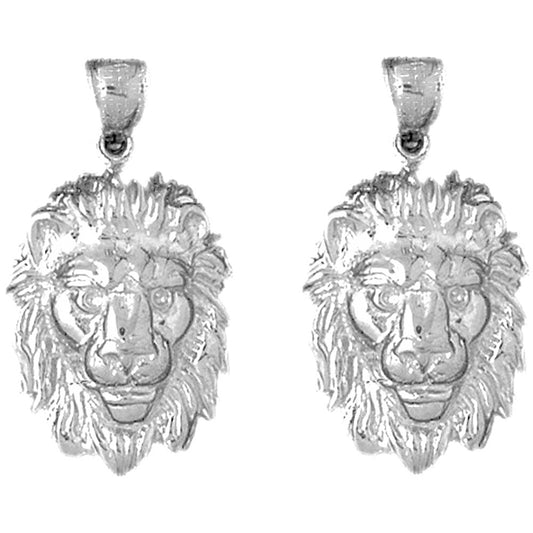 Sterling Silver 32mm Lion Head Earrings