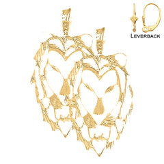 Sterling Silver 40mm Lion Head Earrings (White or Yellow Gold Plated)