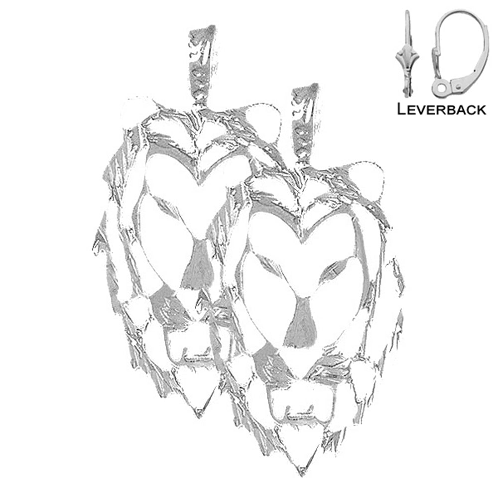 Sterling Silver 40mm Lion Head Earrings (White or Yellow Gold Plated)