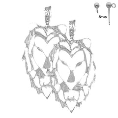 Sterling Silver 40mm Lion Head Earrings (White or Yellow Gold Plated)