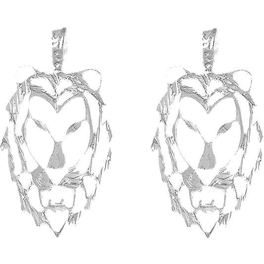 Sterling Silver 40mm Lion Head Earrings