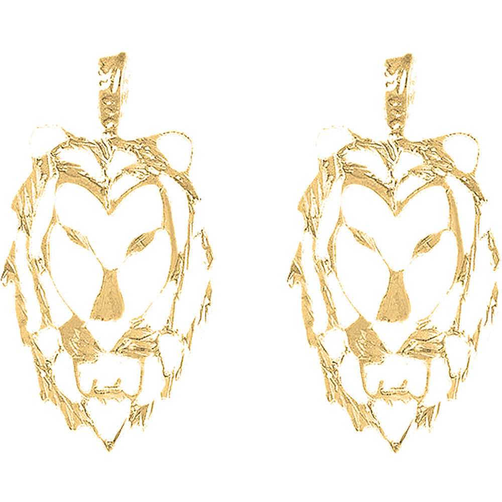 Yellow Gold-plated Silver 40mm Lion Head Earrings