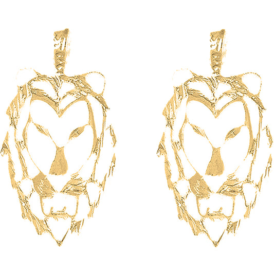 Yellow Gold-plated Silver 40mm Lion Head Earrings