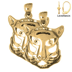 Sterling Silver 22mm Tiger Head Earrings (White or Yellow Gold Plated)