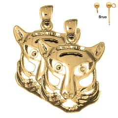 Sterling Silver 22mm Tiger Head Earrings (White or Yellow Gold Plated)