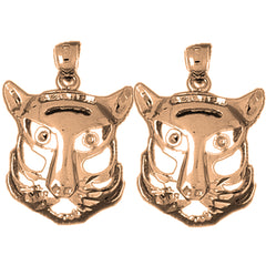 14K or 18K Gold 22mm Tiger Head Earrings