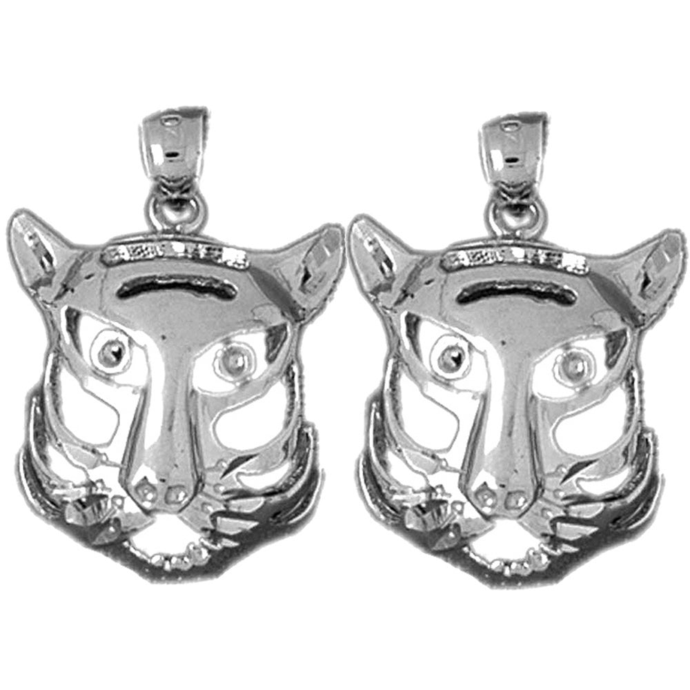 Sterling Silver 22mm Tiger Head Earrings