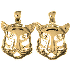 Yellow Gold-plated Silver 22mm Tiger Head Earrings