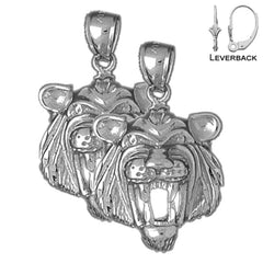 Sterling Silver 30mm Tiger Head Earrings (White or Yellow Gold Plated)