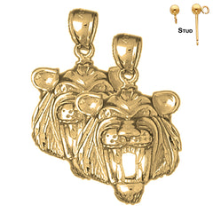 Sterling Silver 30mm Tiger Head Earrings (White or Yellow Gold Plated)