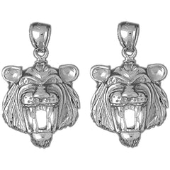 Sterling Silver 30mm Tiger Head Earrings