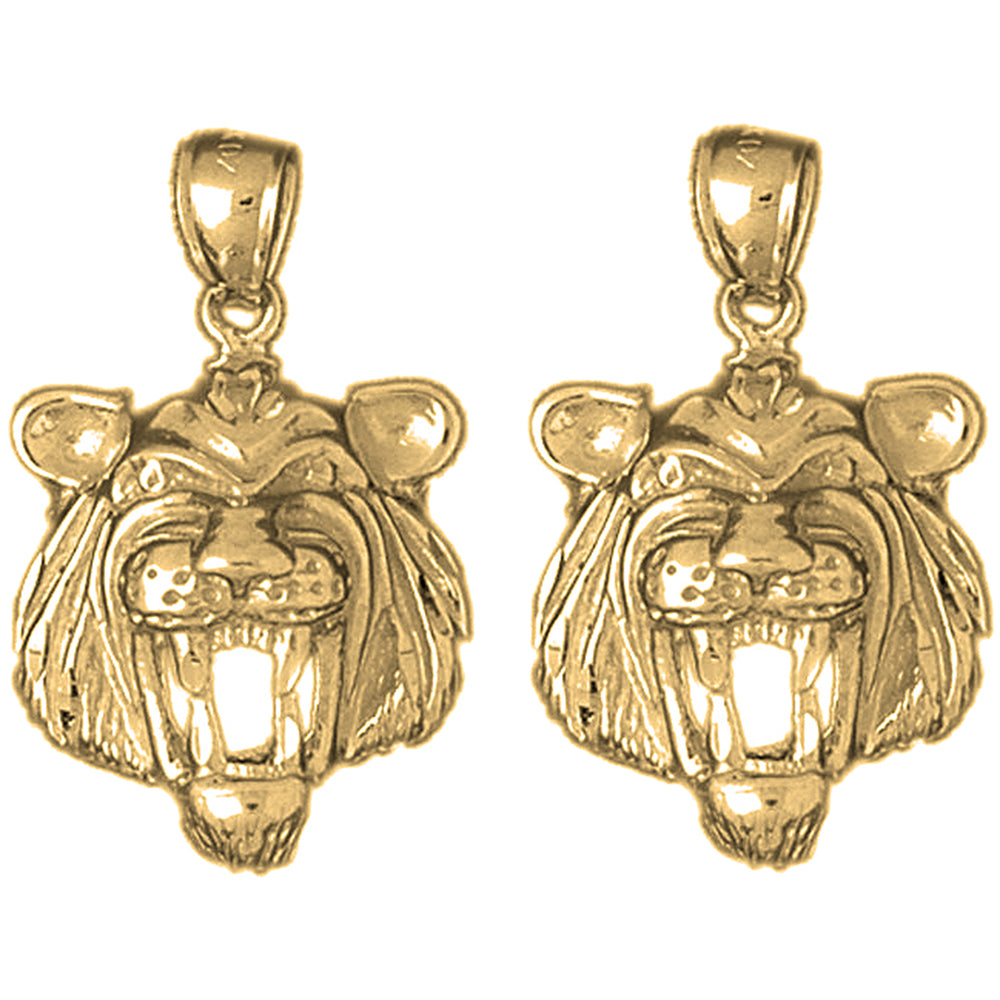 Yellow Gold-plated Silver 30mm Tiger Head Earrings