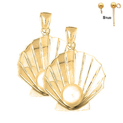 Sterling Silver 33mm 3D Shell With Pearl Earrings (White or Yellow Gold Plated)