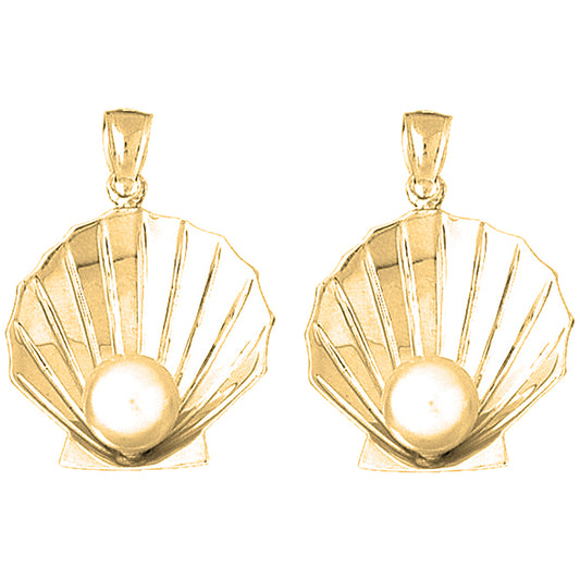 Yellow Gold-plated Silver 33mm 3D Shell With Pearl Earrings