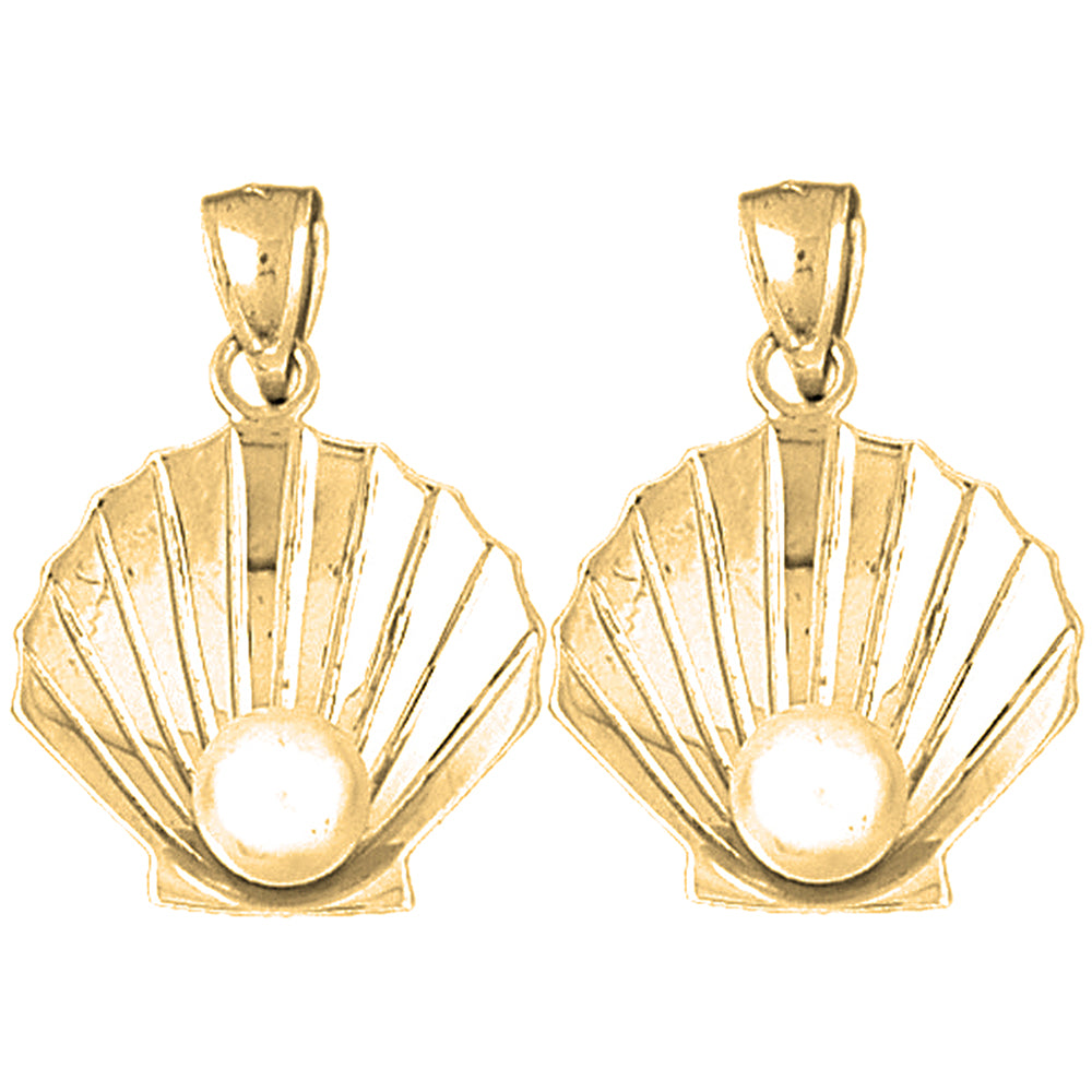 Yellow Gold-plated Silver 28mm 3D Shell With Pearl Earrings