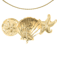 10K, 14K or 18K Gold 3D Sand Dollar, Shell With Mermaid, And Starfish Pendant