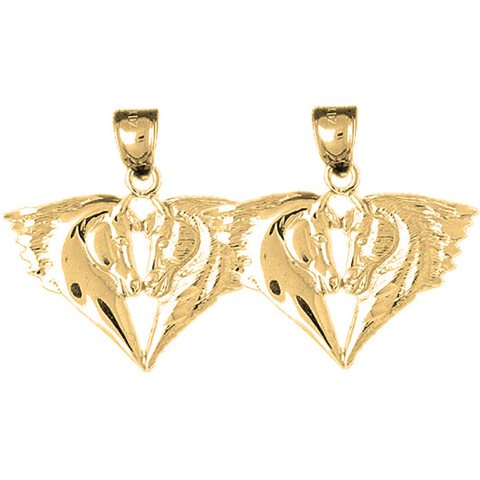 Yellow Gold-plated Silver 28mm Horse Heads Earrings