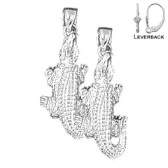 Sterling Silver 32mm Alligator Earrings (White or Yellow Gold Plated)