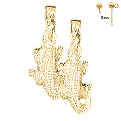 Sterling Silver 32mm Alligator Earrings (White or Yellow Gold Plated)