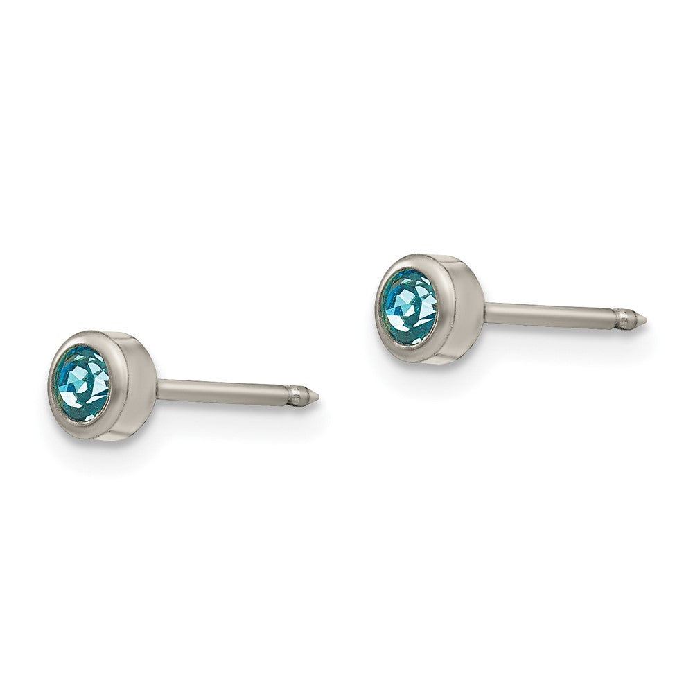 Inverness Titanium 4mm Aquamarine Crystal Bezel Earrings