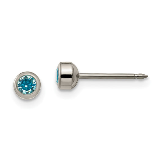 Inverness Titanium 4mm Aquamarine Crystal Bezel Earrings