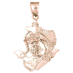 10K, 14K or 18K Gold Anchor And Ships Wheel Pendant