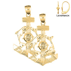 Sterling Silver 47mm Anchor, Ships Wheel, And Dolphin Earrings (White or Yellow Gold Plated)