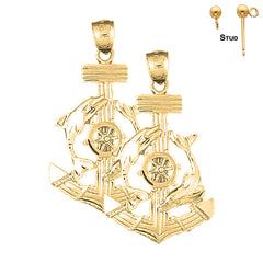 Sterling Silver 47mm Anchor, Ships Wheel, And Dolphin Earrings (White or Yellow Gold Plated)