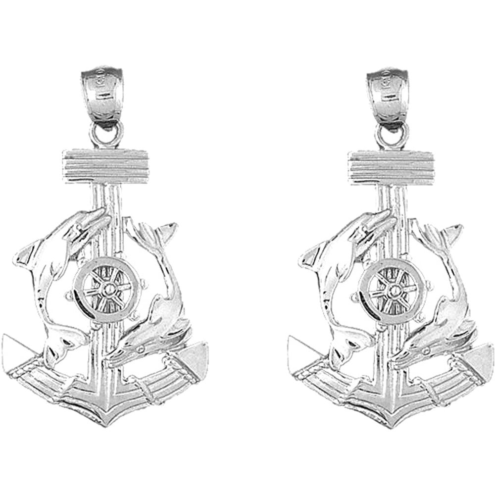 Sterling Silver 47mm Anchor, Ships Wheel, And Dolphin Earrings