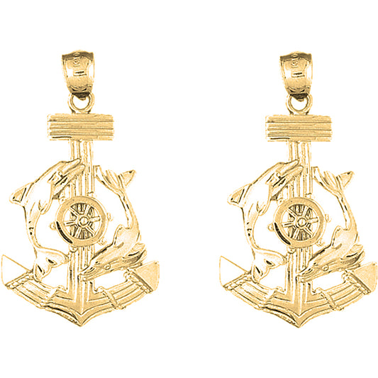 14K or 18K Gold 47mm Anchor, Ships Wheel, And Dolphin Earrings
