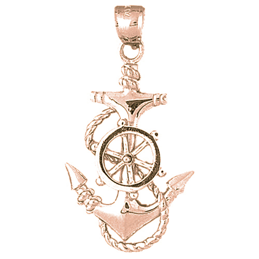 10K, 14K or 18K Gold Anchor And Ships Wheel Pendant