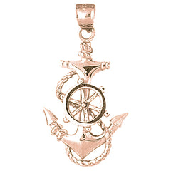 10K, 14K or 18K Gold Anchor And Ships Wheel Pendant