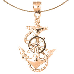 10K, 14K or 18K Gold Anchor And Ships Wheel Pendant