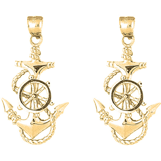 Yellow Gold-plated Silver 50mm Anchor And Ships Wheel Earrings