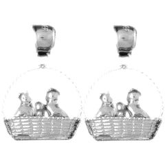 Sterling Silver 24mm 3D Cat Earrings