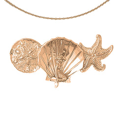 10K, 14K or 18K Gold Sand Dollar, Starfish, Shell With Mermaid Pendant