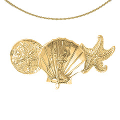 10K, 14K or 18K Gold Sand Dollar, Starfish, Shell With Mermaid Pendant