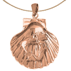 10K, 14K or 18K Gold Shell With Mermaid And Dolphin Pendant