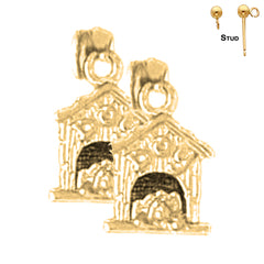 Sterling Silver 15mm Dog House Earrings (White or Yellow Gold Plated)