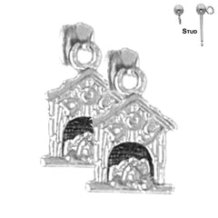 Sterling Silver 15mm Dog House Earrings (White or Yellow Gold Plated)