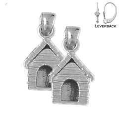 Sterling Silver 17mm Dog House Earrings (White or Yellow Gold Plated)