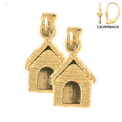 Sterling Silver 17mm Dog House Earrings (White or Yellow Gold Plated)