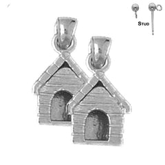 Sterling Silver 17mm Dog House Earrings (White or Yellow Gold Plated)