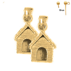 Sterling Silver 17mm Dog House Earrings (White or Yellow Gold Plated)