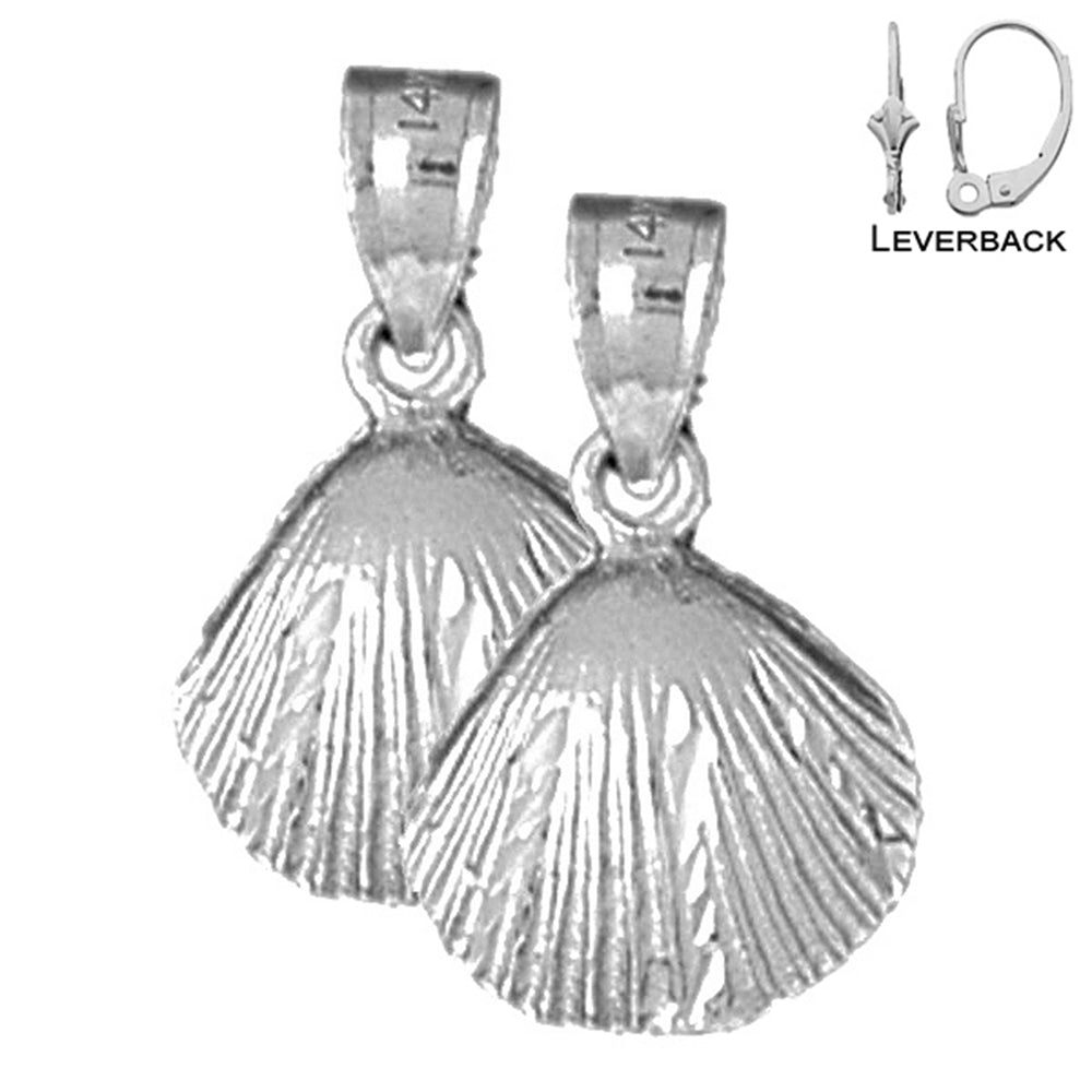 Sterling Silver 21mm Shell Earrings (White or Yellow Gold Plated)