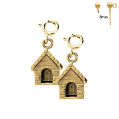 Pendientes tipo casa para perros de plata de ley de 18 mm (chapados en oro blanco o amarillo)