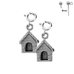 Sterling Silver 18mm Dog House Earrings (White or Yellow Gold Plated)